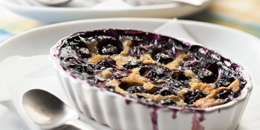 Peach and blueberry clafouti